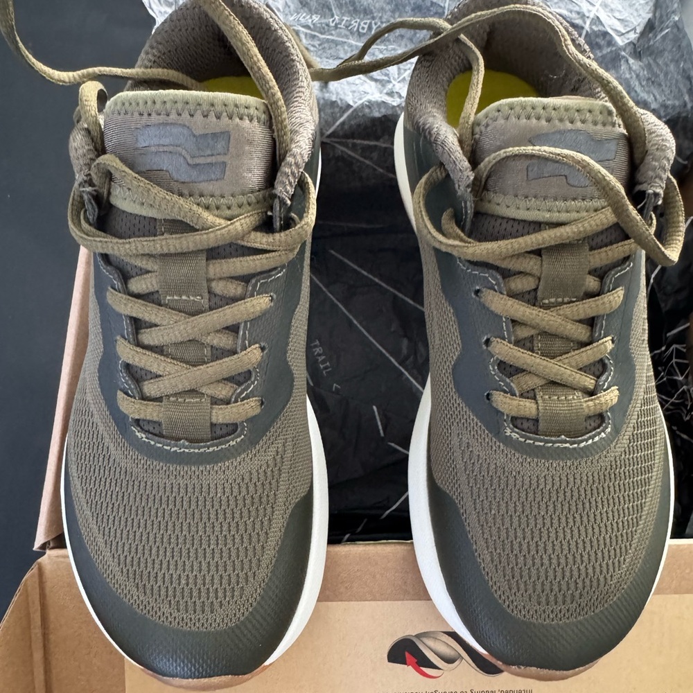 Vimana Run Sneakers in Green and White. Brand new in box